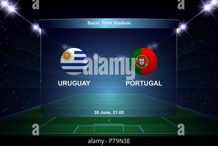 Uruguay vs Portugal Fußball-Anzeigetafel broadcast Grafik Fußball-Vorlage Stock Vektor