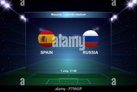 Spanien vs Russland Fußball-Anzeigetafel broadcast Grafik Fußball-Vorlage Stock Vektor