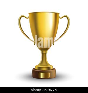 Sieger cup isoliert. Goldene Trophäe auf weißem Hintergrund. Vector Illustration. Stock Vektor