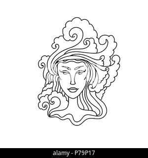 Aquarius Girl portrait. Sternzeichen für Erwachsene Malbuch. Einfache schwarze und weiße Vector Illustration. Stock Vektor