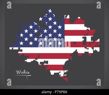 Wichita Kansas Karte mit Amerikanischen Nationalflagge Abbildung Stock Vektor