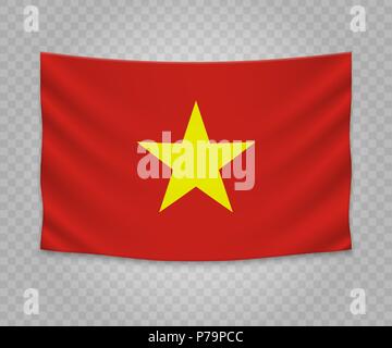 Realistische hängende Fahne von Vietnam. Leere Stoff banner Grafik Design. Stock Vektor