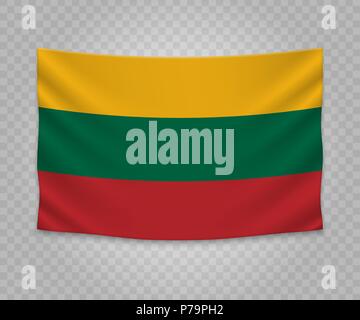 Realistische hängenden Flagge Litauens. Leere Stoff banner Grafik Design. Stock Vektor