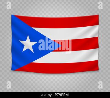 Realistische hängende Fahne von Puerto Rico. Staat der USA. Leere Stoff banner Grafik Design. Stock Vektor