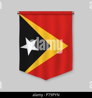 3d realistische Wimpel mit Flagge von Osttimor Stock Vektor