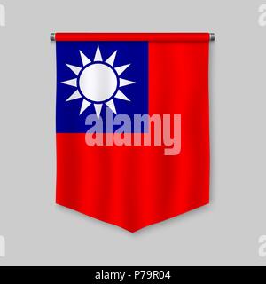 3d realistische Wimpel mit Flagge von Taiwan Stock Vektor