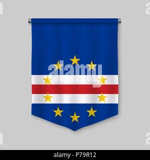 3d realistische Wimpel mit Flagge von Kap Verde Stock Vektor