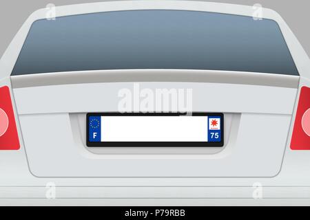 Auto Rückseite mit Kennzeichen. Fahrzeug Kennzeichen von Frankreich Stock Vektor