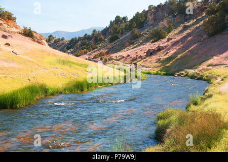 Schöne kleine Hot Creek östlich von Mammoth Lakes Renditen viele Regenbogen- und Bachforelle. Fliegen fischer Spaziergang in die Schlucht und warf die Pools. Stockfoto