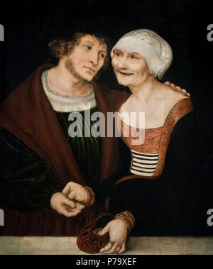 Lucas Cranach der Ältere - Amourösen alte Frau und ein junger Mann (1480-90).jpg Stockfoto