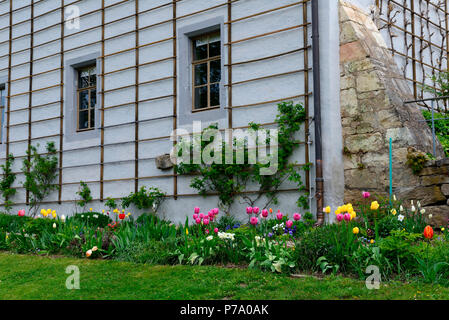 Blumenbeet in Goethes Gartenhaus in Weimar, Thüringen, Deutschland, Europa Stockfoto