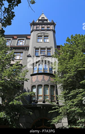 Art Nouveau Gebäude an Pařížská 17, Josefov (das Jüdische Viertel), Prag, Tschechien (Tschechische Republik), Europa Stockfoto