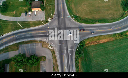 Luftaufnahme der Kreuzung in Strasburg, Pennsylvania Stockfoto