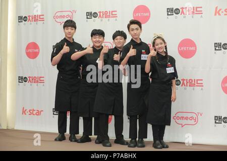 Seoul, Korea. 04. Juli 2018. Hui Jae Lee Mun-Se-yun, Girl's Day Park So Jin nahmen an der Produktion der TV-Show "VS Kind Korea" in Seoul, Korea am 04. Juli 2018. (China und Korea Rechte) Credit: TopPhoto/Alamy leben Nachrichten Stockfoto