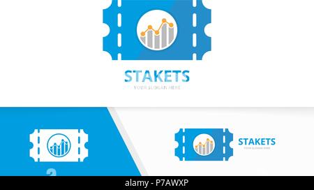Vektor Ticket und Grafik logo Kombination. Ducket und Diagramm Symbol oder Icon. Einzigartige Karte und Tabelle Logo Design Template. Stock Vektor