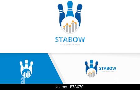 Vektor Bowling und Grafik logo Kombination. Spiel und Diagramm Symbol oder Icon. Einzigartige kegling und Grafik logo Design Template. Stock Vektor
