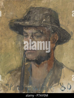 50 Ladislav Mednyánszky-Skizze einer Leiter ein rauchender junger Mann-O5343-Slowakische Nationalgalerie Stockfoto