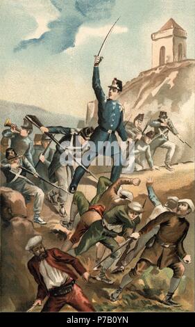 España. Primera guerra carlista (1833-1840). Acción de San Feliu de Saserras de Julio de 1837. Grabado de 1870. Stockfoto