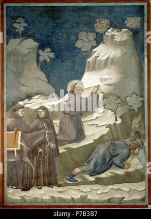 Hl. Franz von Assisi und das Wunder der Feder von Giotto di Bondone 1266-1337 (1979). Obere San Francesco in Assisi. Stockfoto