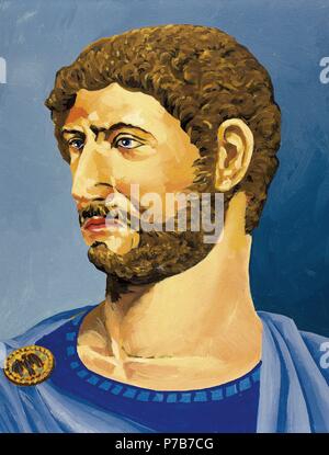 Hadrian (76-138). Römischer Kaiser.  Aquarell. Stockfoto