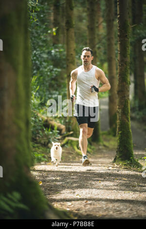 Man joggen in üppiger Wald Stockfoto