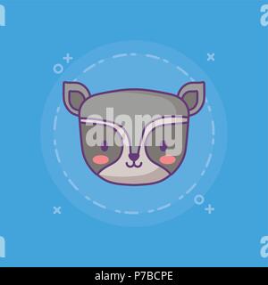 Süße Waschbär Symbol auf blauem Hintergrund, farbenfrohen Design. Vector Illustration Stock Vektor