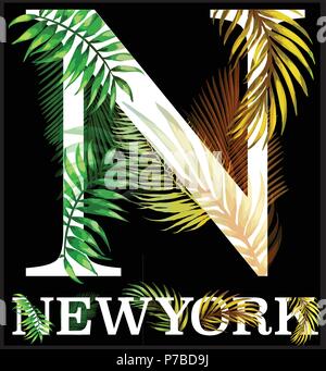 New York-Typografie mit floralen Illustration. T-Hemd-Grafik. Vektoren Stock Vektor