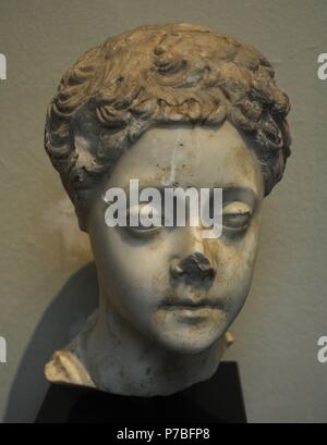 Commodus (161-192). Römischer Kaiser. Büste des jungen Kaisers, etwa 177 n. Chr., als Mitregent seines Vaters wurde. Marmor. Museum des Mittelmeers und vorderasiatischen Altertümer. Stockholm. Schweden. Stockfoto