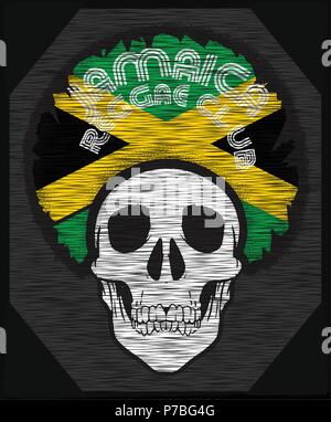 Skull T shirt Graphic Design Jamaika Flagge Stock Vektor