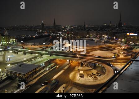 Schweden. Stockholm. Panorama der Stadt in der Nacht vom Katarina Aufzug. Stockfoto