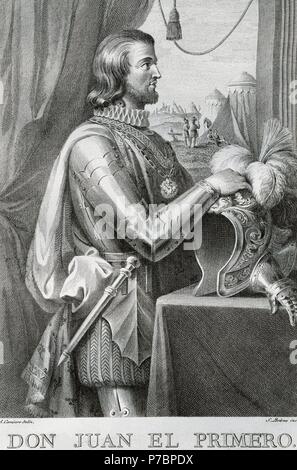 John i. von Kastilien (1358-1390). König der Krone von Kastilien (1379-1390). Porträt von Antonio Carnicero, 1779. Cronica de Los Reyes de Castilla. Stockfoto