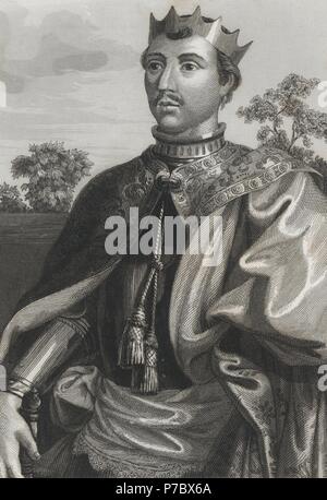 Pedro I el Grausame (1334-1369), rey de Castilla y de León. Grabado de 1853. Stockfoto