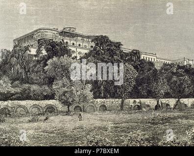 Mexiko. Mexiko Stadt. Das Schloss Chapultepec (1785-1863) in Chapultepec Hill. Gravur. 19. Stockfoto