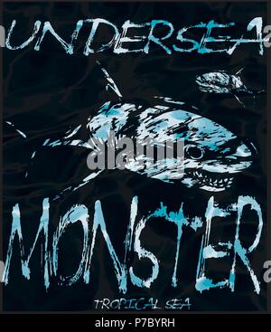 T-Stück grafik design Unterwasser monster Stock Vektor