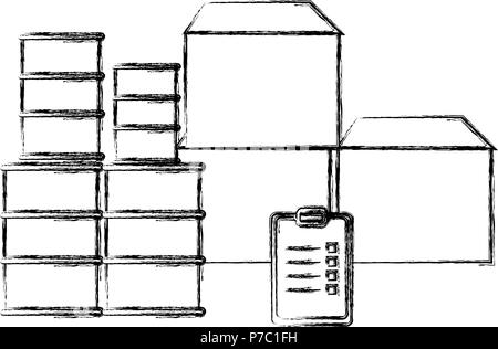 Stapel Kartons mit Checkliste und Fässer Vector Illustration Design Stock Vektor