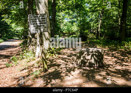 Anmelden ein Fußweg Trail im Wald der Heiligenberg Hill in der Nähe von Heidelberg, Deutschland Stockfoto