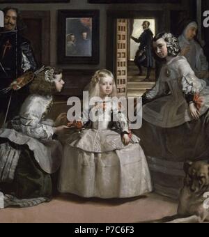 LAS MENINAS O LA FAMILIA DE FELIPE IV - 1656 - BARROCO ESPAÑOL-A MEDIO RESTAR-OLEO/LIENZO - 318 x 276 cm - NP 1174. Autor: Diego Velázquez (1599-1660). Lage: Museo del Prado - PINTURA, MADRID, SPANIEN. Stockfoto