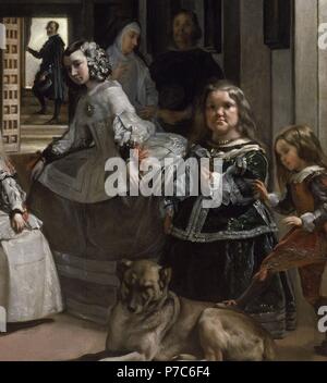 LAS MENINAS O LA FAMILIA DE FELIPE IV - 1656 - BARROCO ESPAÑOL-A MEDIO RESTAR-OLEO/LIENZO - 318 x 276 cm - NP 1174. Autor: Diego Velázquez (1599-1660). Lage: Museo del Prado - PINTURA, MADRID, SPANIEN. Stockfoto