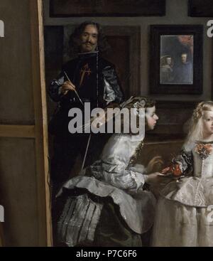 LAS MENINAS O LA FAMILIA DE FELIPE IV - 1656 - BARROCO ESPAÑOL-A MEDIO RESTAR-OLEO/LIENZO - 318 x 276 cm - NP 1174. Autor: Diego Velázquez (1599-1660). Lage: Museo del Prado - PINTURA, MADRID, SPANIEN. Stockfoto