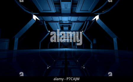 Abstrakt Blau Sci Fi futuristische Innenarchitektur Flur. 3D-Rendering. Stockfoto