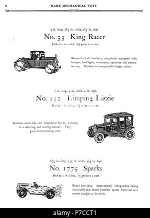 1930 Marx Mechanisches Spielzeug Katalog pg8s. Stockfoto