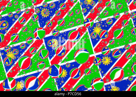 Flaggen Namibia hinter ein Glas mit Tropfen bedeckt. Muster aus Namibia Flags. 3D-Darstellung Stockfoto