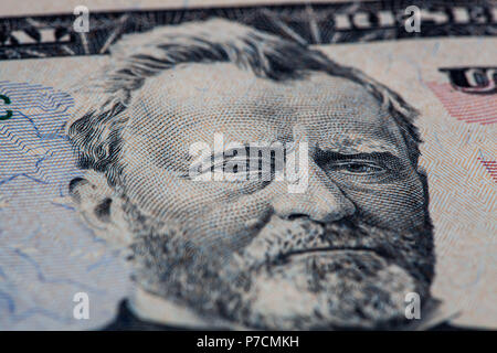 Nahaufnahme von Ulysses S. Grant Portrait auf 50 Dollar Bill Stockfoto