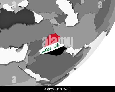 Irak auf Grau politische Globus mit embedded Flagge. 3D-Darstellung. Stockfoto