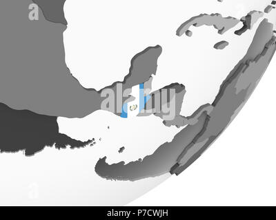 Guatemala auf Grau politische Globus mit embedded Flagge. 3D-Darstellung. Stockfoto