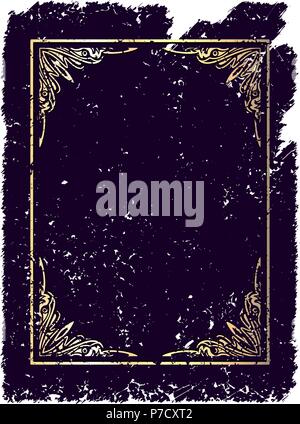 Luxuriöse vintage gold Frame auf schwarz grunge Hintergrund mit einem leeren Platz für Text. Retro Vintage Grußkarte oder Einladung. Stock Vektor