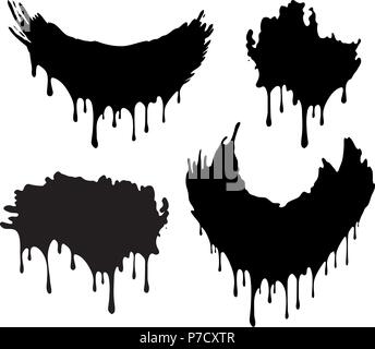 Set mit 4 schwarzen Dekoren mit Farbe tropft. Vector Illustration für Ihr Design. Stock Vektor