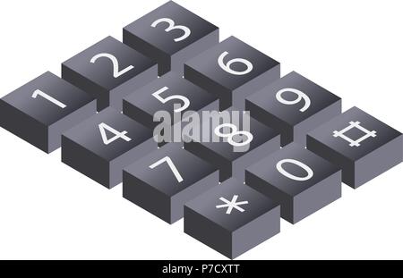 Kubisch, 3D-Darstellung der digitalen Tastatur, Tastatur, Telefon Wählgerät alarm Security Access, Vector Illustration. Stock Vektor