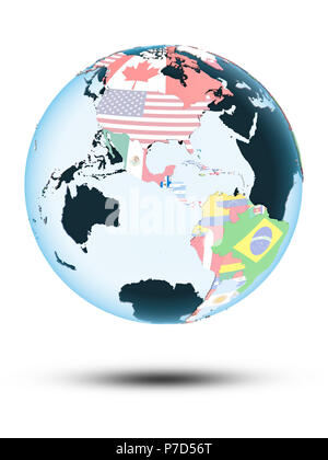 Guatemala über politische Globus mit Schatten auf weißem Hintergrund. 3D-Darstellung. Stockfoto