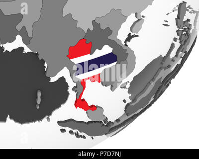 Thailand auf Grau politische Globus mit embedded Flagge. 3D-Darstellung. Stockfoto